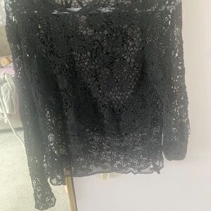 Women ultra pink black lace shirt